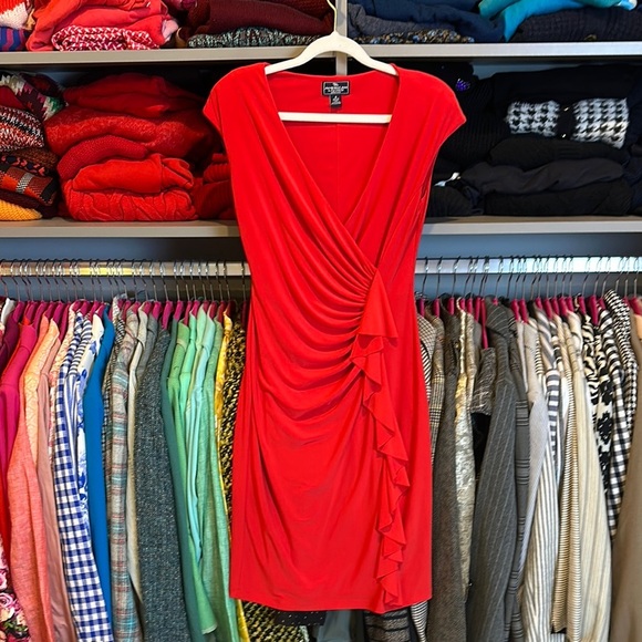 American Living Dresses & Skirts - American Living red cap sleeve v neck draped ruffle dress size 4